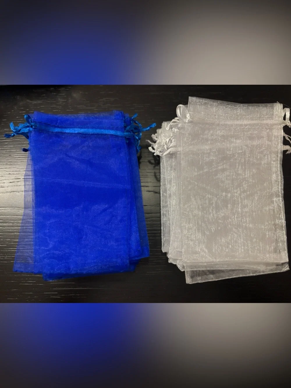 Blue and White Organza Drawstring Favor Bags